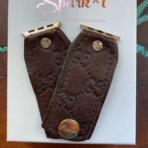 Spark*l band upcycled GG Dark Mocha Apple Watchband, sz XS 38/40/41 adapters